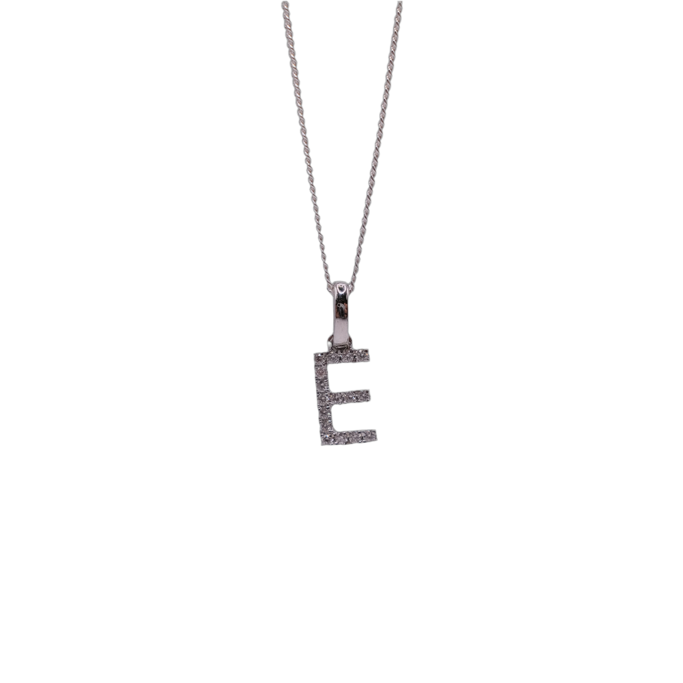 925 chain 9ct diamond pendant ‘E’